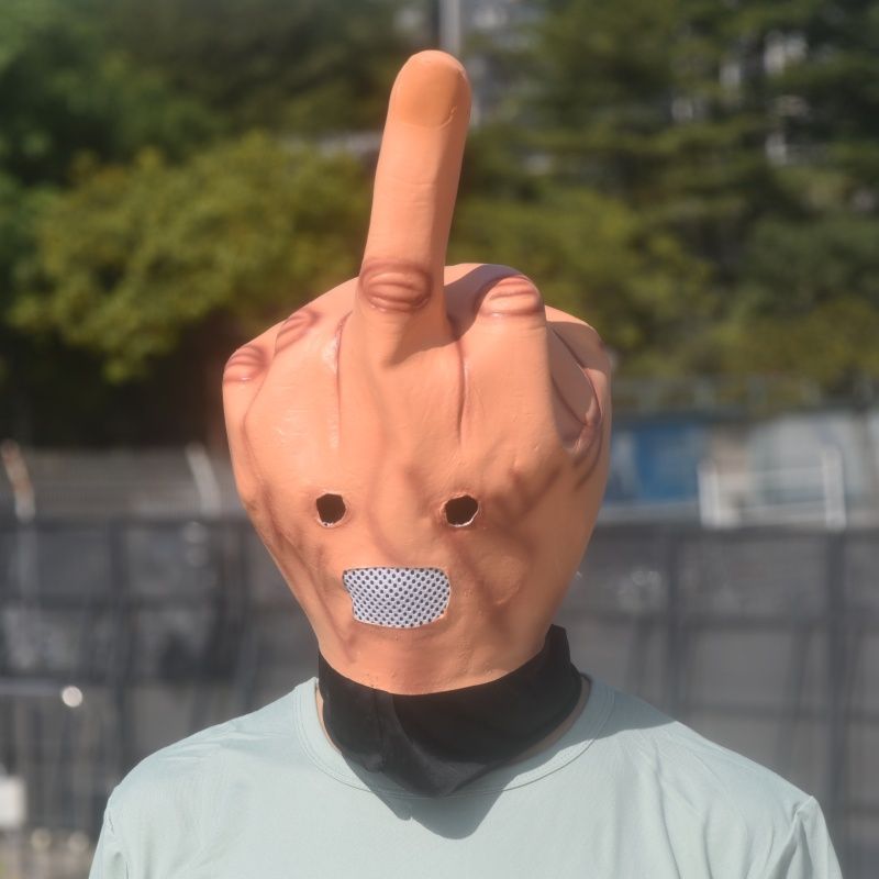 Mittelfinger-Latex-Kopfmaske,  – Anime Cosplay Jumpsuit Bewertung und Preis