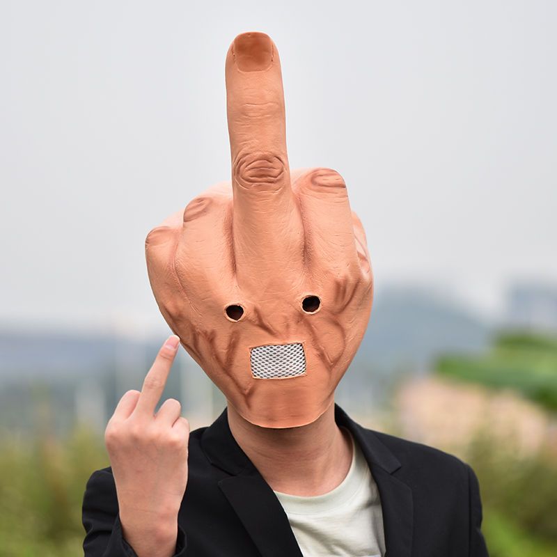 Mittelfinger-Latex-Kopfmaske,  – Anime Cosplay Jumpsuit Bewertung und Preis
