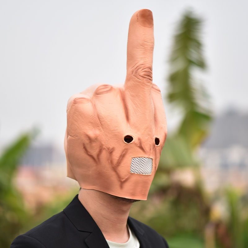 Mittelfinger-Latex-Kopfmaske,  – Anime Cosplay Jumpsuit Bewertung und Preis